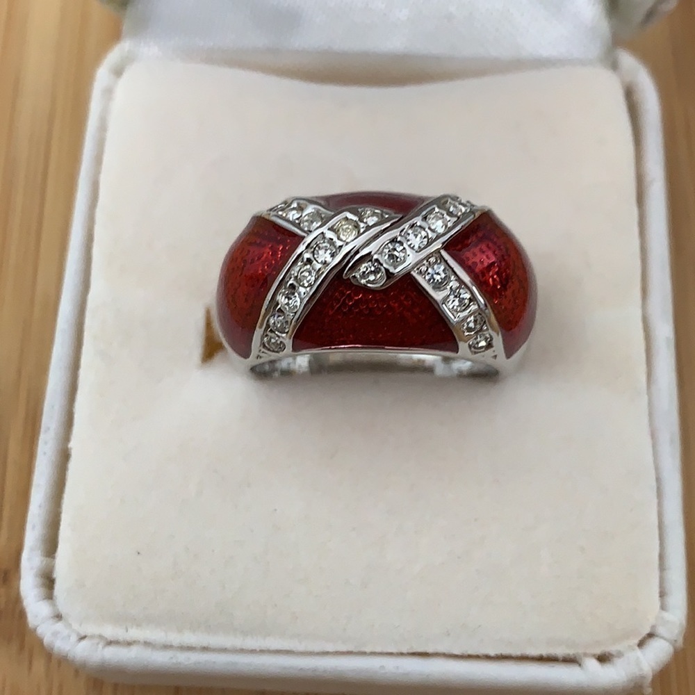 Tara Vanessa | Silver Tone Painted Red Enamel CZ Fashion Dome Ring NIB - Picture 10 of 10